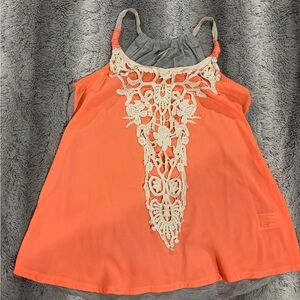 Xhilaration Gray and Cream Lace Trim Top